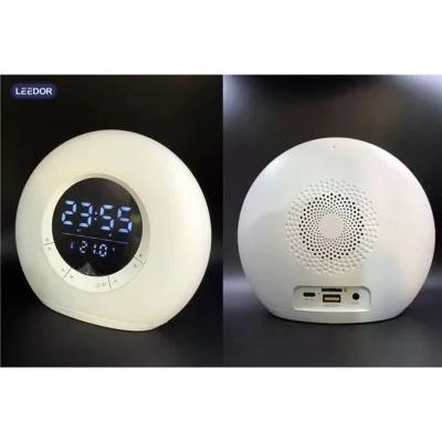 مكبر صوت لاسلكي مع ساعه رقميه من ليدور - ابيض